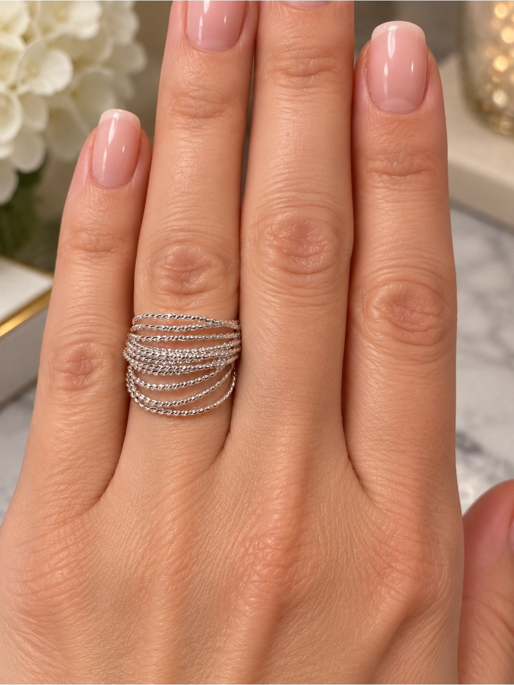 Italian Luxury Jewelry 925 Sterling Silver Multi Band Wrap Ring OS Multi Row